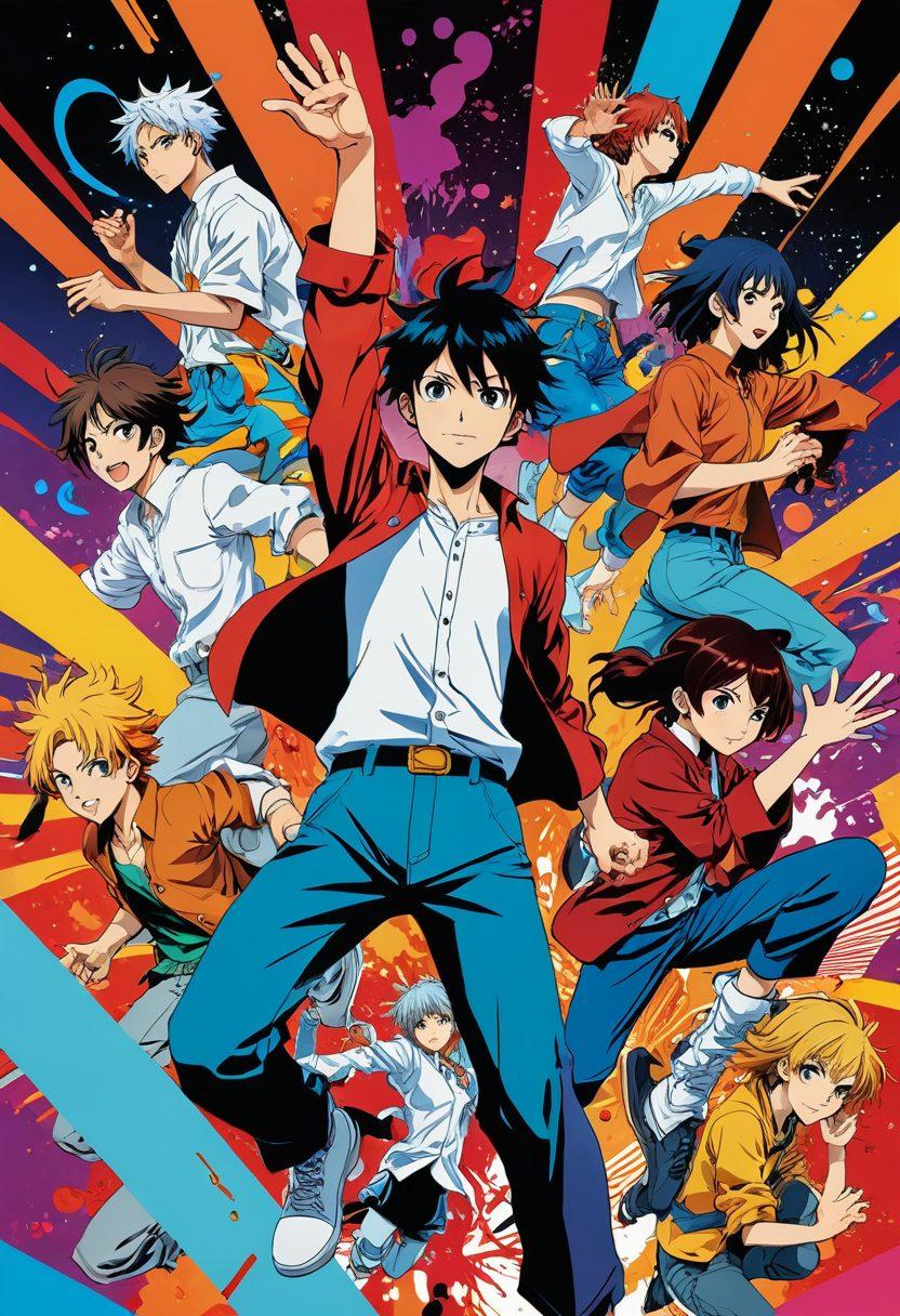A vibrant illustration showcasing a diverse range of manga characters in various dynamic poses, emphasizing their expressive features and unique styles. Include elements of adult animation with subtle hints of sensuality, such as colorful backgrounds filled with abstract shapes and swirling patterns that evoke a sense of passion. The characters should be engaging with each other in a playful manner, enhancing the theme of adult exploration. Use bold lines and bright colors to capture attention and bring the manga world to life. super-realistic. vibrant colors. 3D.